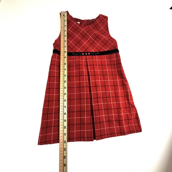 OshKosh Dress Girls 5 Red Plaid Sleeveless Velvet Floral Trim Holiday Party - Picture 5 of 11
